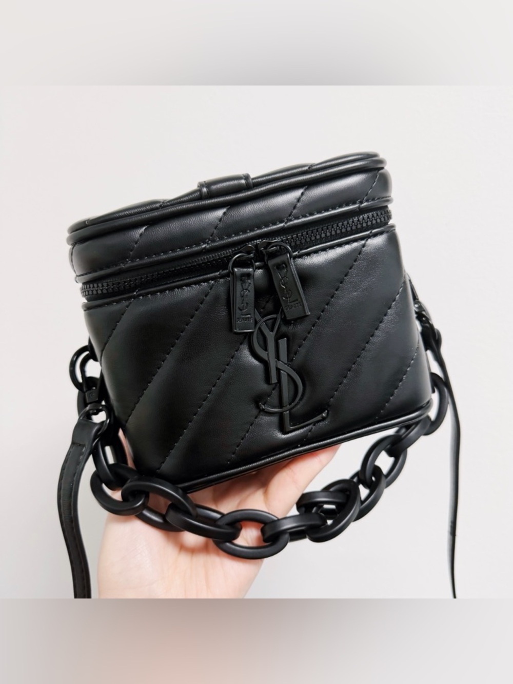 YSL Black Beauty Leather Makeup Box with 2 Chains